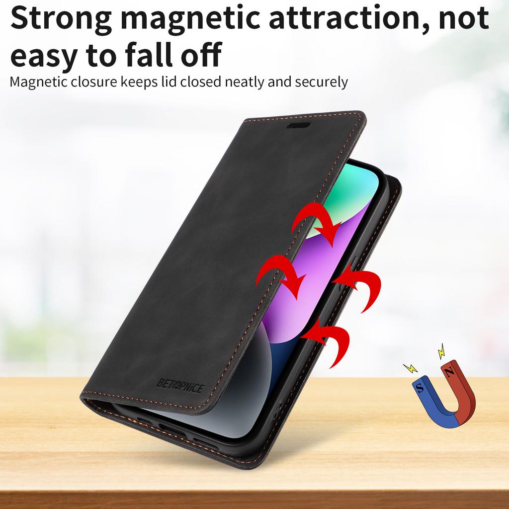 Pro iPhone 17 Pouzdro BETOPNICE Magnetické Zapínání RFID Blokující Peněženka Stojánek Kožený Kryt na Telefon