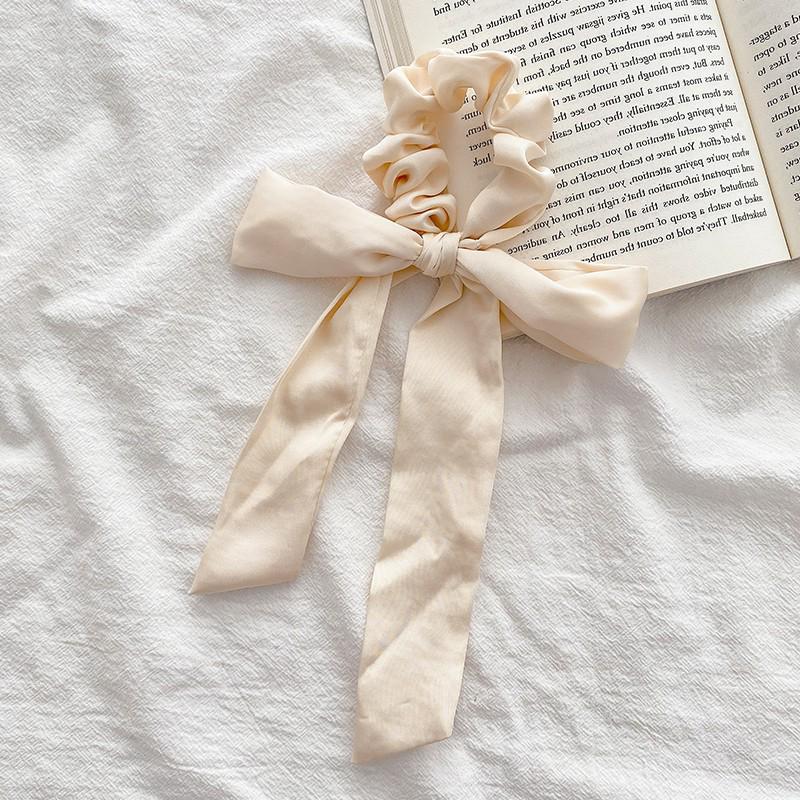 Elegant White Bow Headband with Long Ribbon for Women