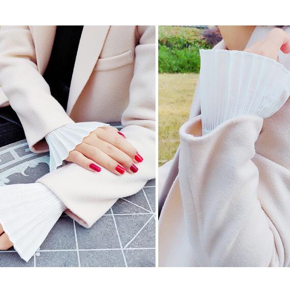 1Pair Detachable Cuffs Pearl Lace Mesh Fake Flared Sleeves Double Layer Pleated Ruched False Cuffs Sweater Blouse Wrist Warmers