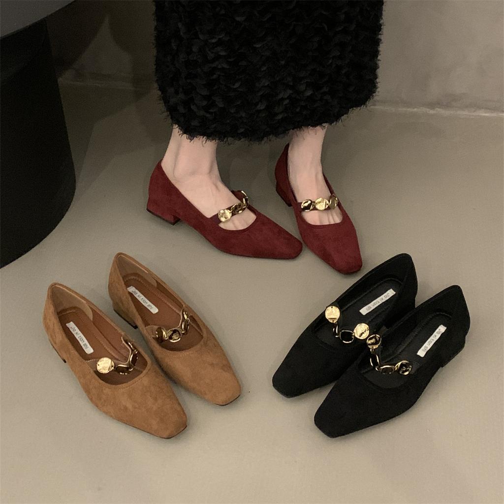 High-End-Retro-Doudou-Schuhe, kleine Lederschuhe mit Ein-Wort-Goldschnalle, Frühlings- und Sommerkleider, Mary Jane-Einzelschuhe