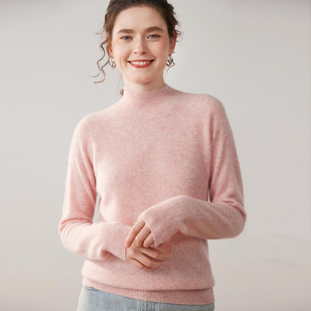 Seamless One-Piece Autumn/Winter Women's Baby Cashmere Half-High Neck Pullover Sweater