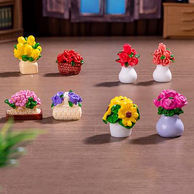 1ks Stolní Dekorace do Auta 1/12 Domeček pro Panenky Miniaturní Rostlina Růže Tulipán Květináč Modely Nábytku Domácí Dekorace DIY Doplňky