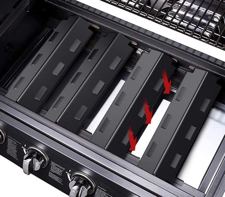 Set of 4 Burner Covers for Gas Grill, Stainless Steel, Aromatizer, 37.1x10.8cm