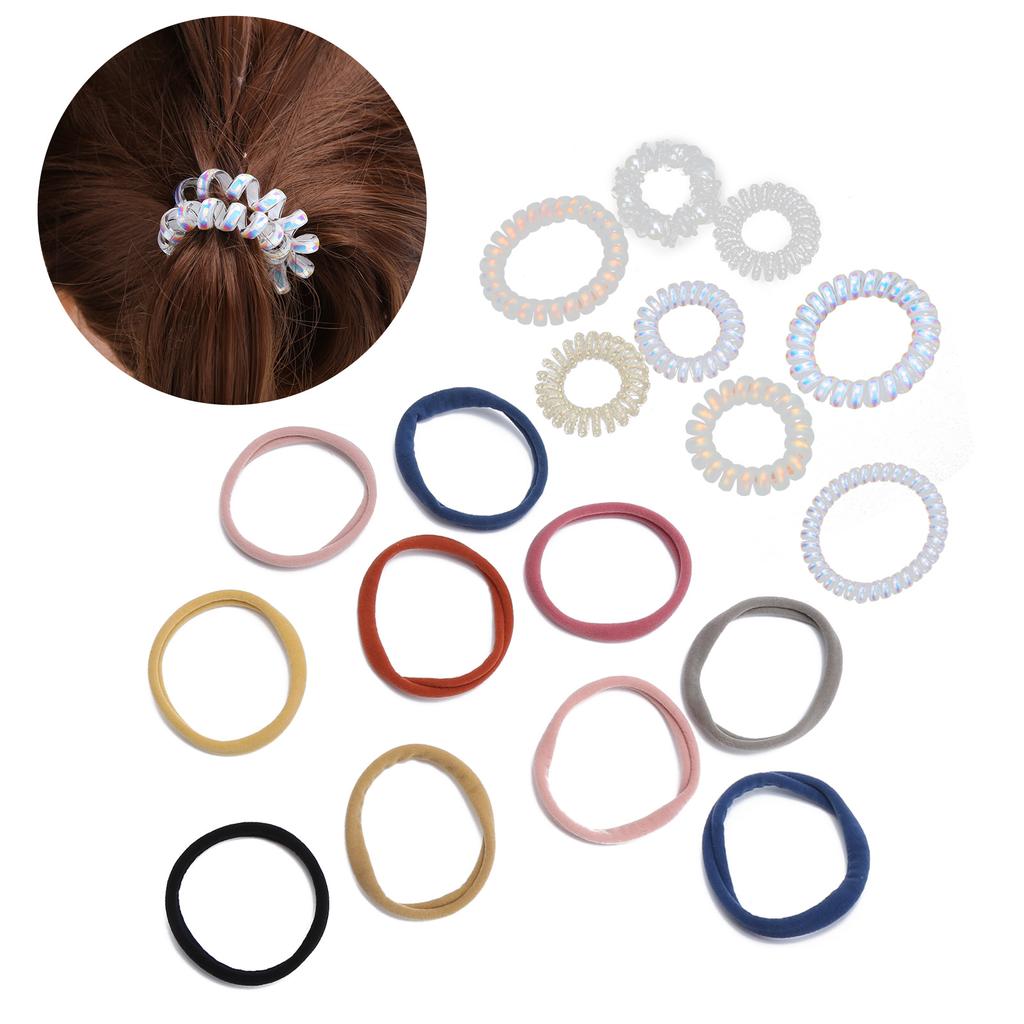 18pcs Spiral Hair Ties Band Kit Traceless Girl High Elasticity Rope Telephone Wire for Ponytail