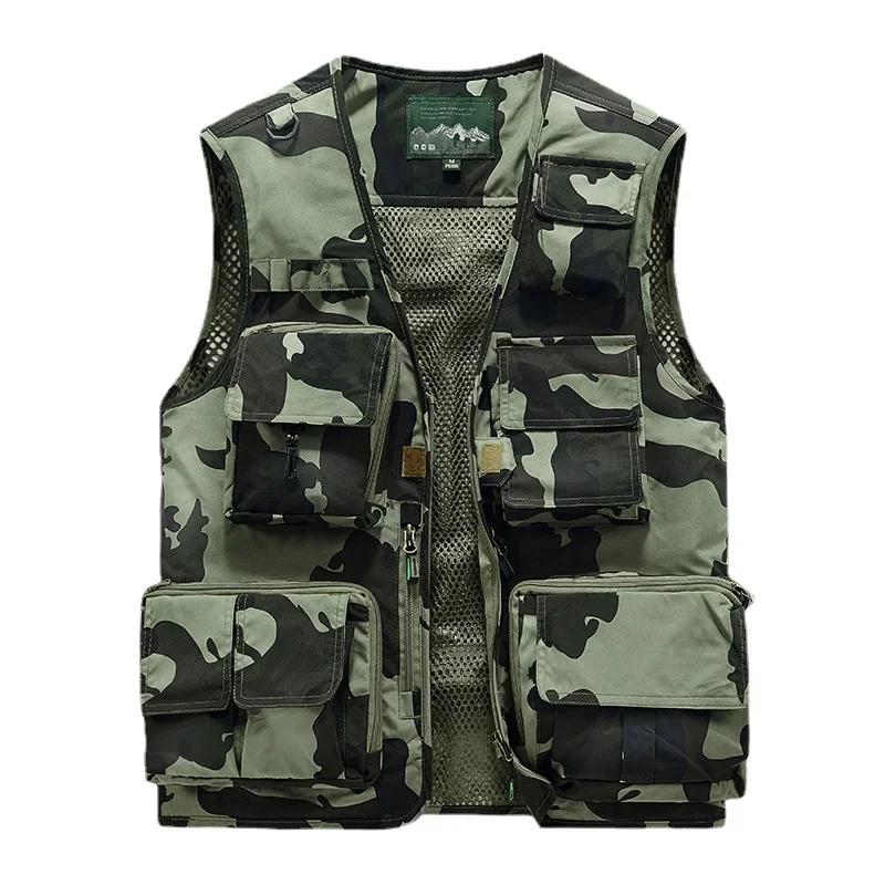 Men Outdoor Waistcoats Climbing Vests Jackets Multi-pocket Fishing Photography Vests Men Mesh Breathable Vests Coats Size 6XL
