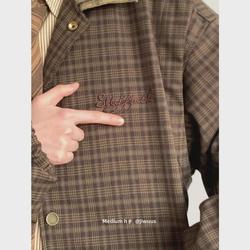 Unisex Retro Plaid Bestickte Jacke - Herbst Loose Fit Casual Revers