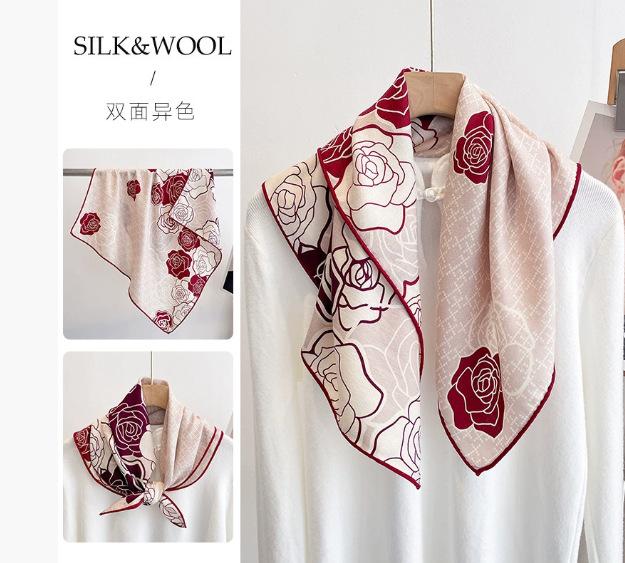 Spring, autumn and winter new high-end silk scarf women's fashion temperament printed shawl double-sided silk scarf