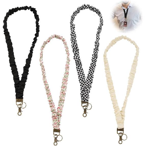4 PCS Scrunchie Lanyard Cute Scrunchie Lanyard Teacher with Clip Stretchy Lanyards for Teachers Cute Neck Keychain for Id Badges Keys Teacher Women
