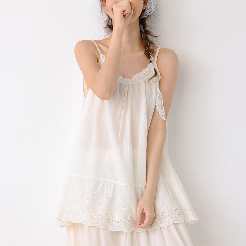 New Korean Women s Cotton Embroidery Layered Camisole Vest - Spring/Summer Japanese Style Loose Fit. One Size абрикосовый