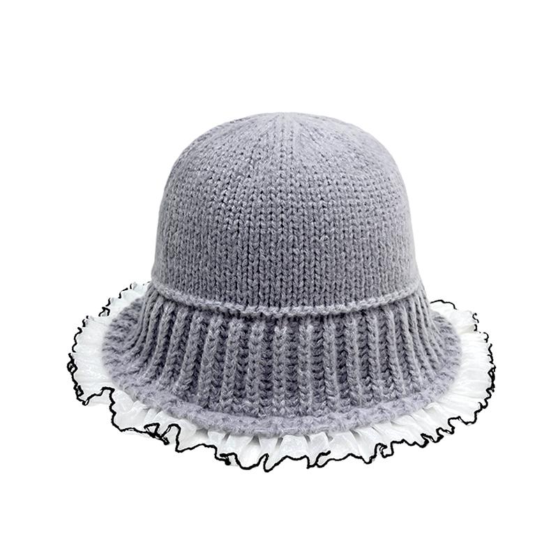 1PC Fashion Bucket Hat Keep Warm Knitted Lace Windproof Coldproof Big Brim Hat Ear Protection
