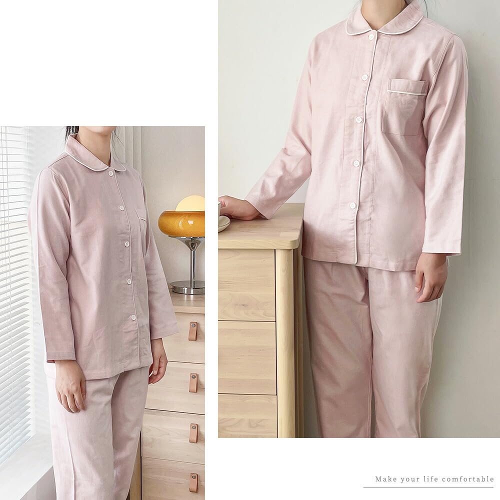 Yes Family Flannel Long Loungewear Size Pink Women's Fall/Winter Pajamas, 100% Cotton, Sleeve, Set, Soft, L,