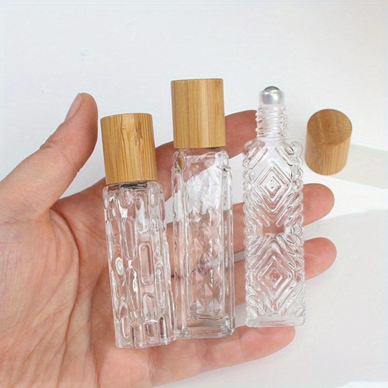 3PCS Transparent Glass Roller Bottle Wood Grain Cap for Essential Oils Roll-On Refillable Perfume Bottle Roller Ball Empty.