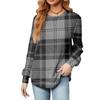 Fashionable Women's Long Sleeved Checkered Striped Printed Lightweight Sweater With Loose Round Neck Top