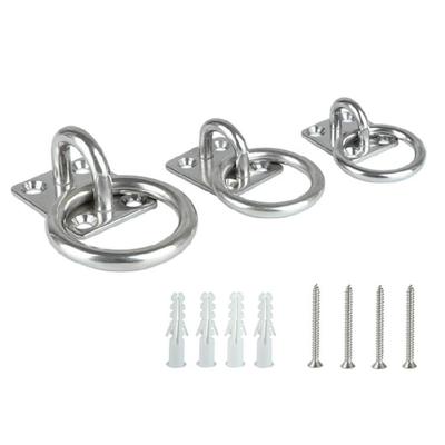 4Pcs Square Pad Eyes Plate Eyes Hook with Round Rings Stainless Steels Circular Door Catches Heavy Duty Mounting Hook