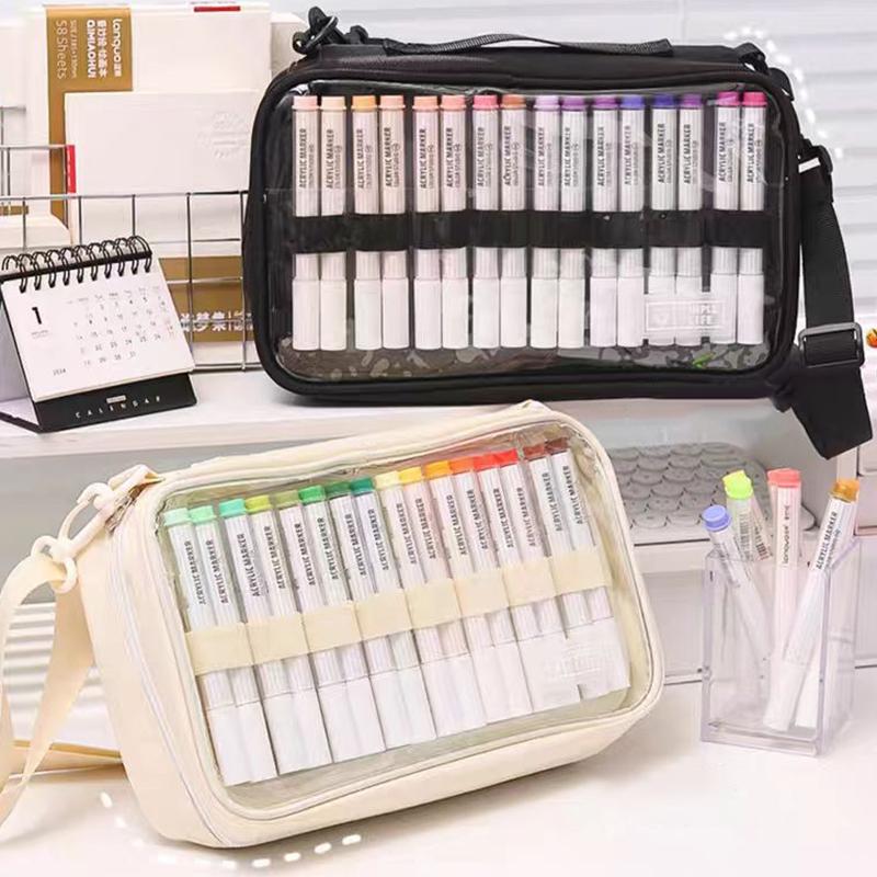 Large-Capacity Marker Storage Bag 64 Pieces Layered Handheld Diagonal Shoulder Transparent Bag Watercolor Pen Finishing Box