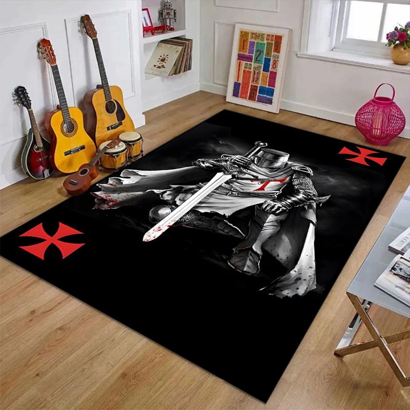Cross Templars Knight Polyester Carpet, Soft Indoor Mat for Office Chair, Living Room, Computer Desk - Decorative Home Office Rug Design