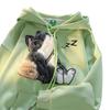 Japanese retro sleepy school ragdoll cat flocked hooded sweater men and women chic different couple coat