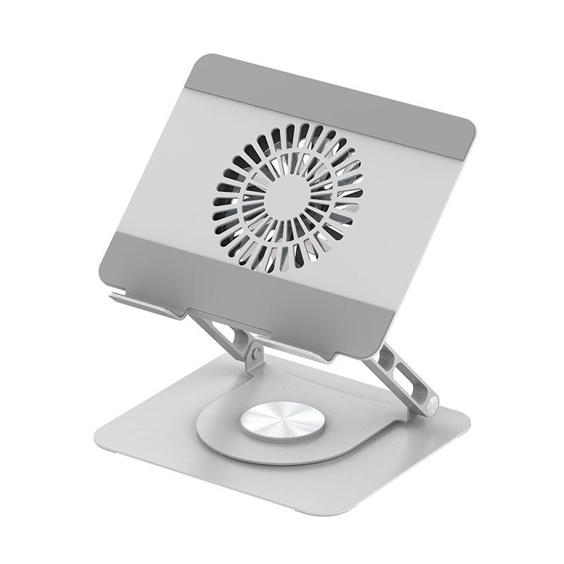 

Carbon Steel Rotatable Laptop Stand with Fan - Height Adjustable, Foldable, Cooling, Portable Desktop Riser сірий колір
