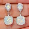 Silver Square Opal Stud Earrings