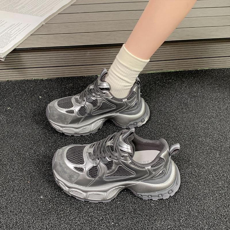Thick-soled Heightening Dad Shoes for Women 2025 Autumn New Retro Color Matching Mesh Breathable and Versatile Casual Sports Shoes for Women