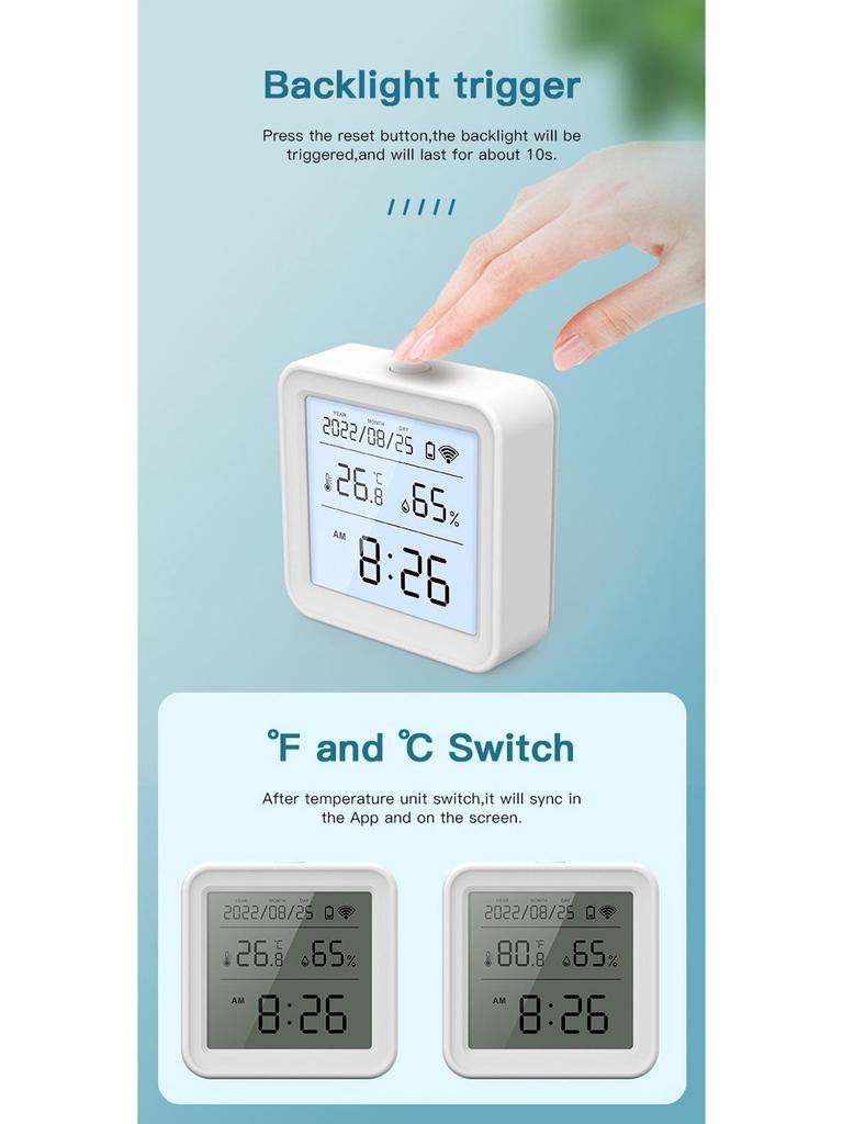 Tuya WiFi Temperature & Humidity Detector: Smart Indoor Zigbee Thermohygrometer.