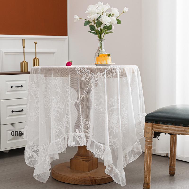 Elegant Pastoral Cotton-Linen Lace Tablecloth: Artistic, Dustproof, Non-Slip, Heat-Resistant, Hollow Design