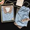 Leopard Print Ice Silk Women's Pajama Set: Spring/Autumn, Long Sleeve Cardigan & Pants, Comfortable Home Wear.