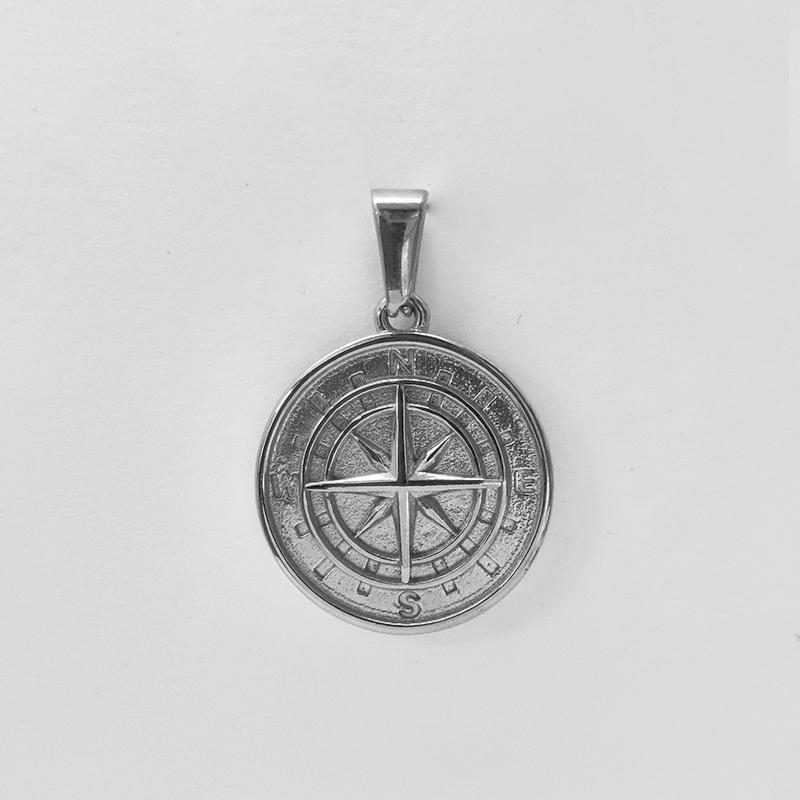 18K Gold Plated Stainless Steel Compass Pendant Necklace - Round Coin Design for Men & Women, Waterproof Unisex Jewelry Gift