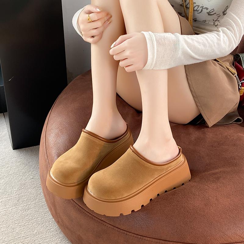 Fashion CRLAYDK Women's Platform Heel Mules Casual Shoes Closed Toe Slip On Backless Wear Resistant Walking Increase Height Slippers