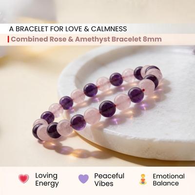 Plus Value Combined Rose & Amethyst Bracelet Pink & Purple for Mind Healing & Love | Stylish Charm Crystal Bracelet for Men Women Boys and Girls
