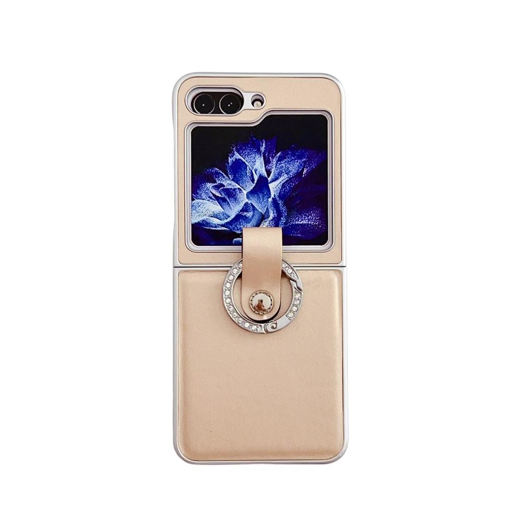 Samsung Z Flip 7 Metalllack Morandi Lederstruktur Ring Schutzhülle