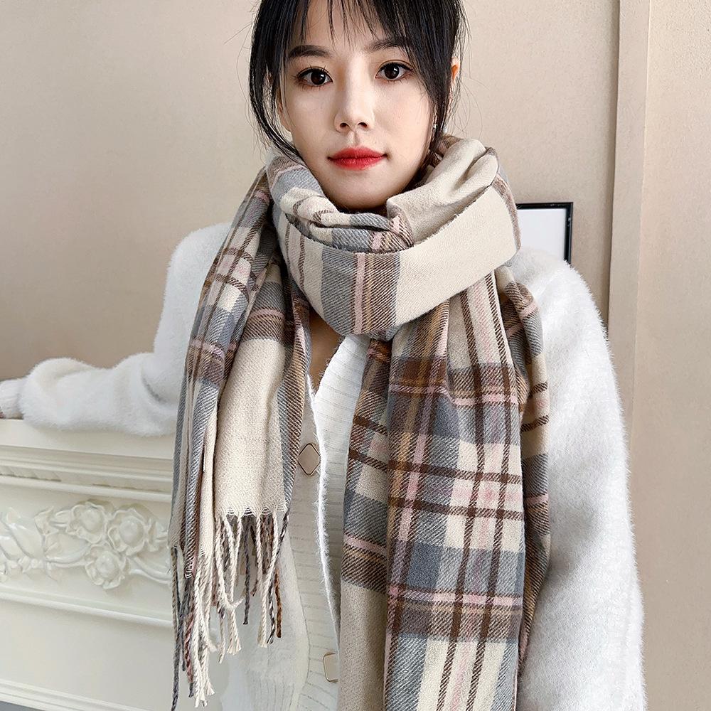 Sciarpa a Quadri Invernale da Donna, Stile Giapponese-Coreano Carino, Versatile Scaldacollo Caldo a Sciarpa