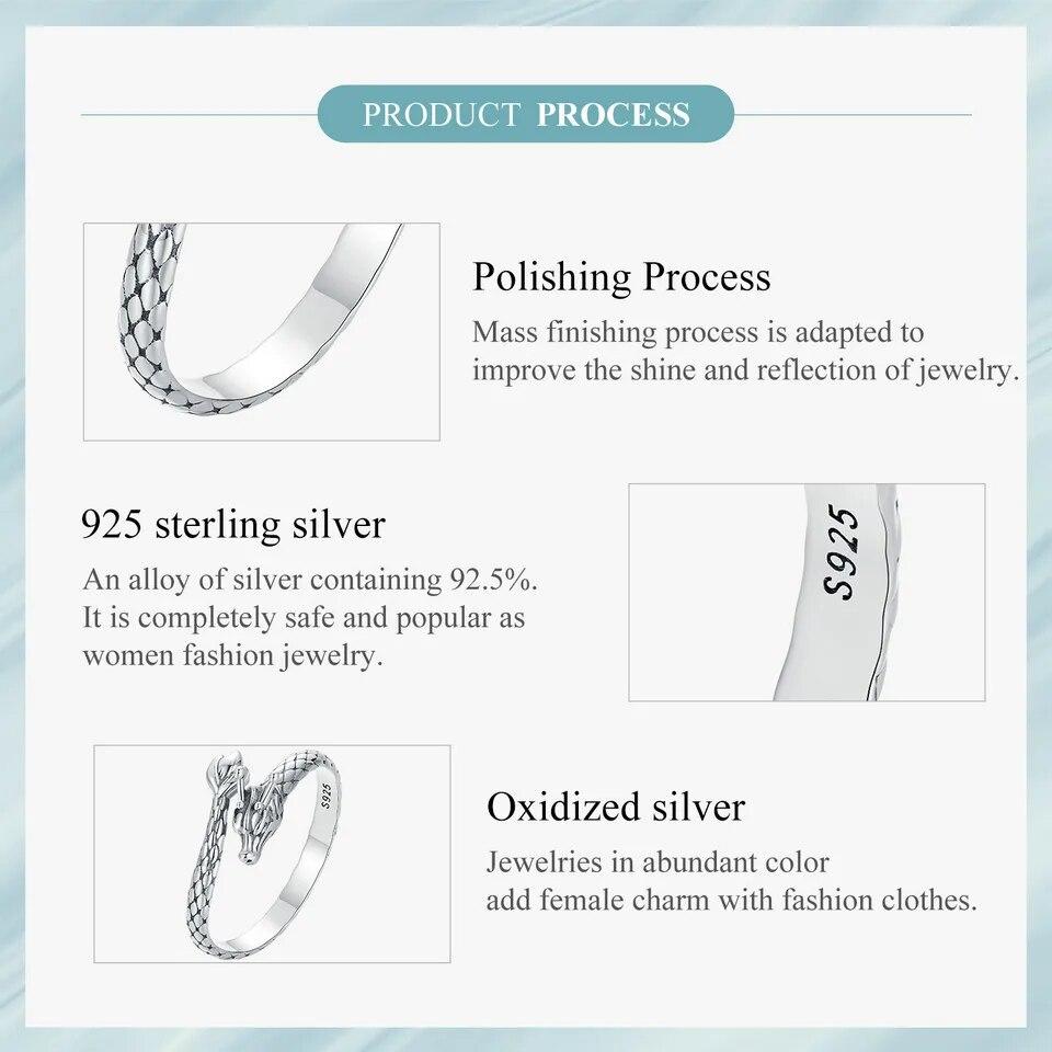 WOSTU Vintage 925 Sterling Silver Dragon Opening Ring For Women Lucky Gothic Animal Stackable Rings Party Punk Hiphop Gift
