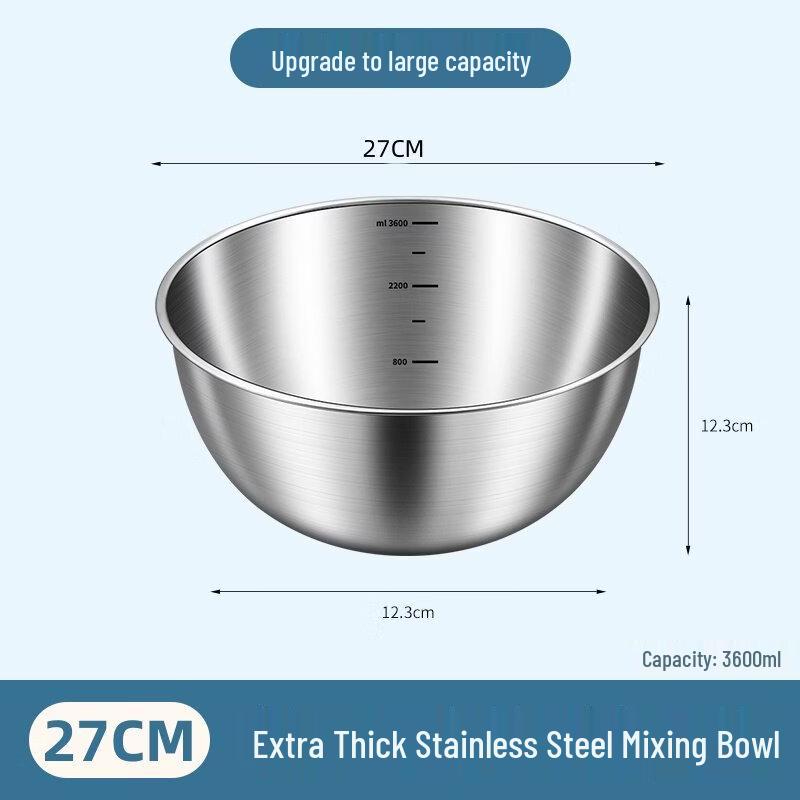 ZISIZ Food-Grade Thickened Stainless Steel Salad Bowl