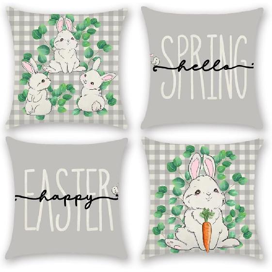 Easter Pillow Covers 18x18 Inch Happy Easter Decor Throw Pillow Covers Easter Bunnies Chicks Eggs Cushion Covers, He Is Risen Cushion Cases