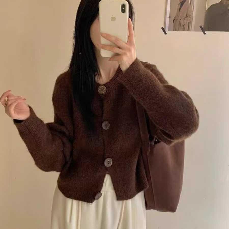 Korean Style Women’s Cozy Loose-Fit Cardigan with Large Buttons - Autumn 2026 Collection