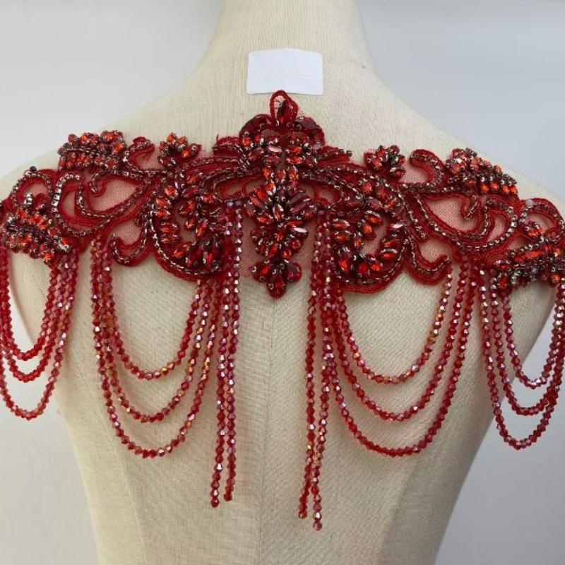 1 STÜCK Handgenähte Fransen Perlen Spitze Strass Applikationsaufnäher 26 Farben DIY Handgemacht Kleid Hochzeitskleid Bekleidungszubehör