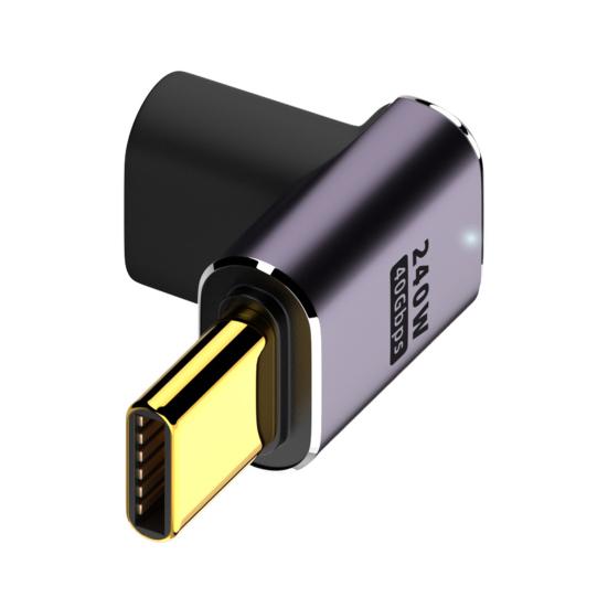 USB C Right Angle Adapter 240W PD 8K@60Hz Video Charge Adapter 40Gbps Data Transfer LED Light Metal Adapter for MacBook Pro for IPad Pro