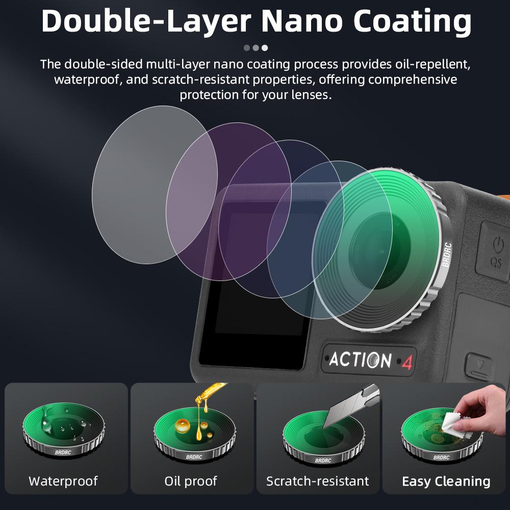 BRDRC UV CPL ND8 Lens Filters for Osmo Action 5 Pro/4 Camera Neutral Density Filter Set Optical Glass Sports Camera Accessories