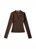 Korean Style Lace Trim V-Neck Slim-Fit Fleece Long Sleeve Women's Top