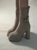 Niche Retro Style Thick Heel Thin Short Boots Women's 2025 New Autumn Versatile Height Increase Small High Heel Medium Boots