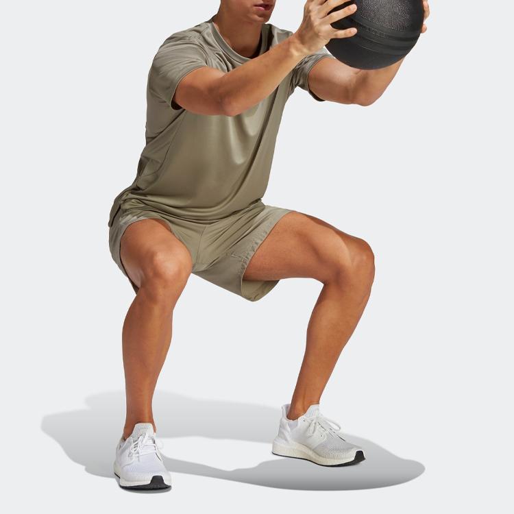 Adidas Hiit Base Training Shorts With Plain Logo and Elastic Waist Men Bottoms Pebble-Silver-Gray IB7911