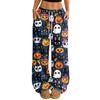 Women's Halloween Print Casual Wide Leg Pants with Drawstring Elastic Waist for Holiday Parties