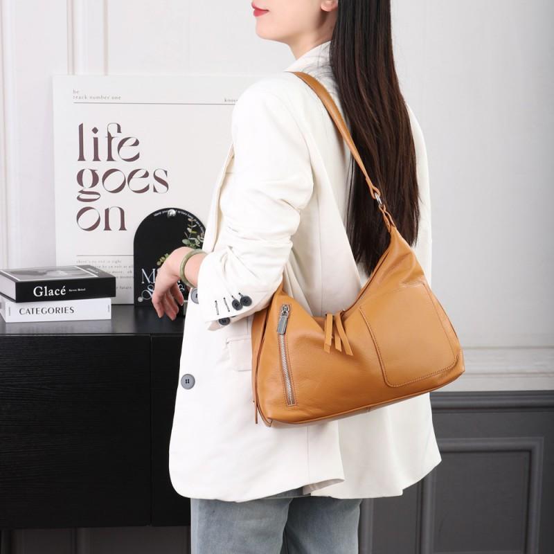Fashion Crossbody Large Capacity Tote Bag Layered Cowhide Natural Fall Single Shoulder Armpit Genuine Leather Women s 31x12x25cm