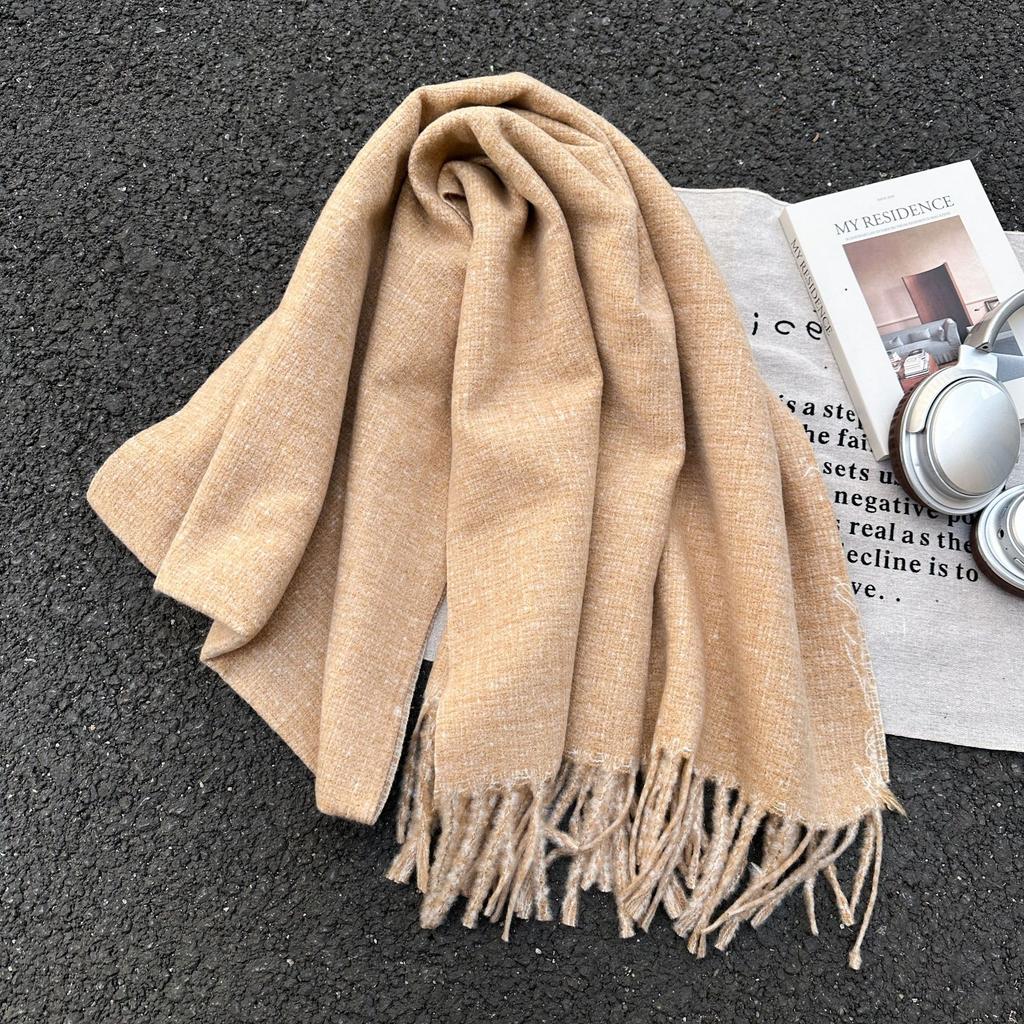 New solid color scarf couple winter shawl dual-purpose warm long thickened fringed scarf spot
