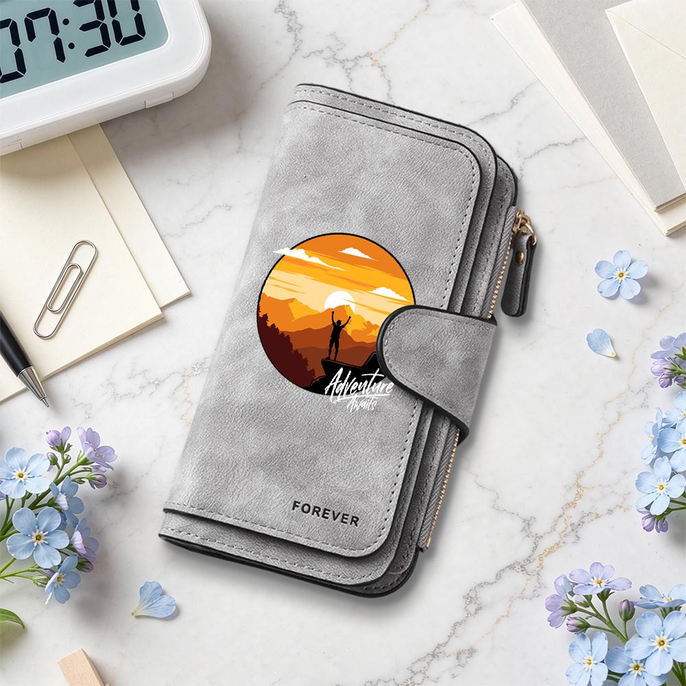 Adventure Awaits Pattern Portable Durable Fashion Long Wallet for Daily Use