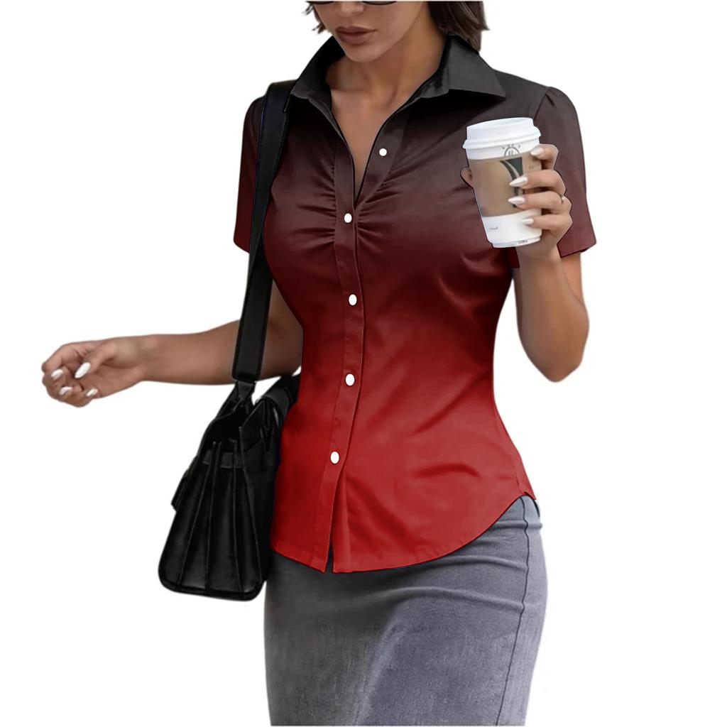 Women's Short Sleeve Button Down Shirt Slim Fit Collared Business Casual Office Blouse Tailored Top for Summer Workwear