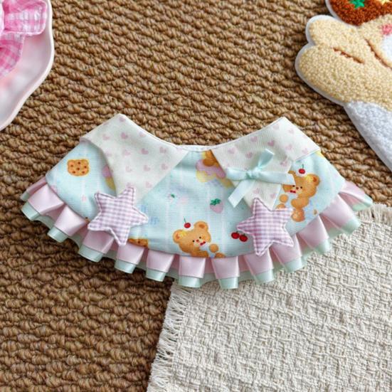 Bear Print Pet Bib Adjustable Snap Button Cute Cat Bandana Bib Sweet Striped Dog Bib for Small Medium Dogs Cats