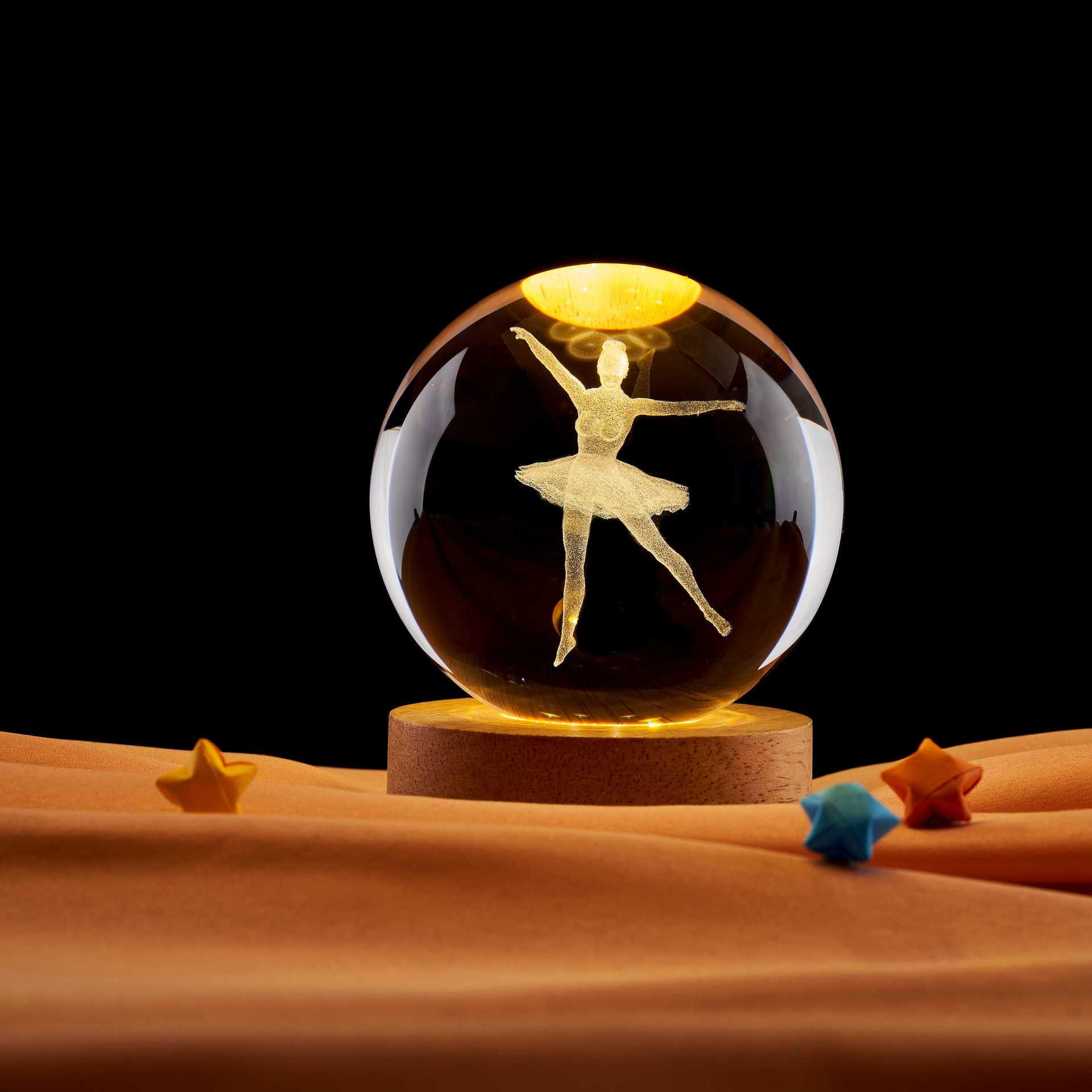3D Cartoon Character Crystal Ball Night Light - Colorful, Luminous, Carving Ornament Birthday Gift.