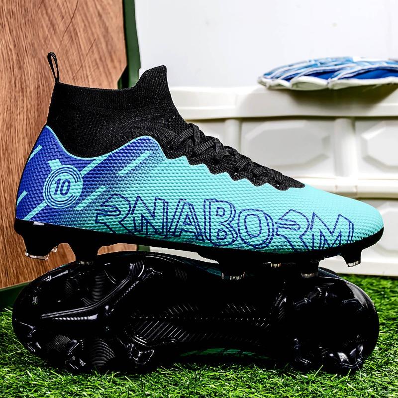35-45 Men's High-top Football Boots Large Size Long Nails Leather Boys Soccer Shoes Nailing Anti-slip Football Boots